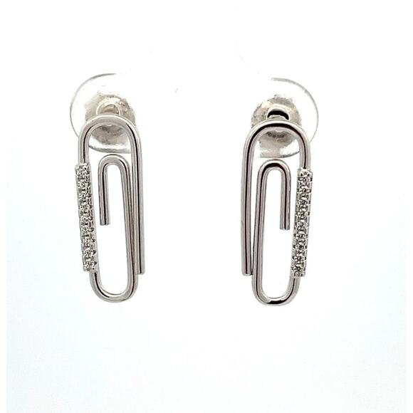Paperclip Stud Earrings 925 Sterling Silver - Picture 1 of 4